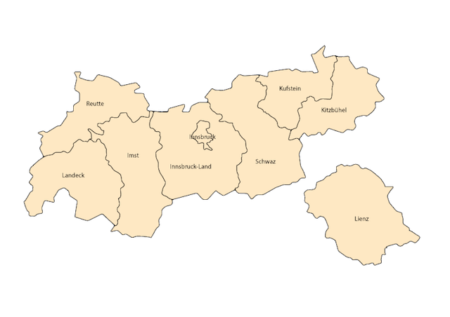Landkarte mit Bezirken